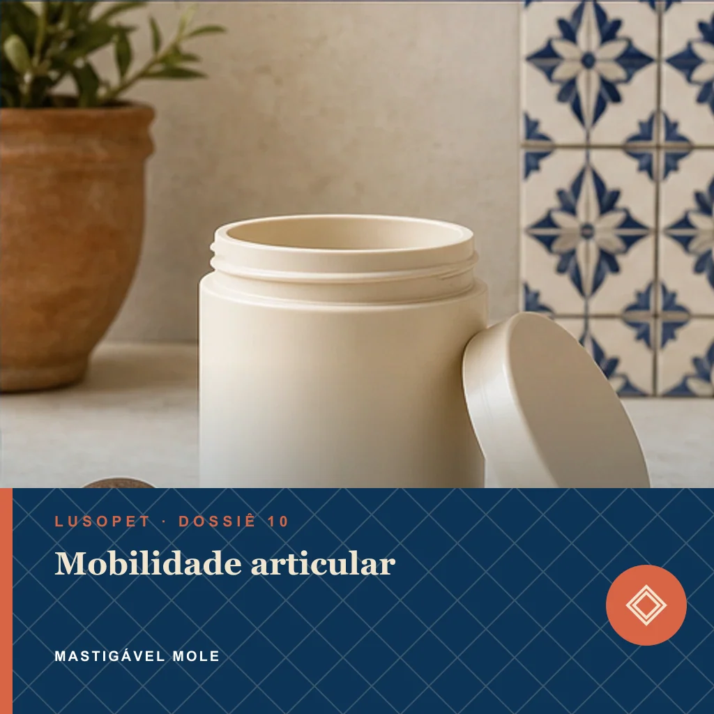 Mobilidade articular em mastigável mole, conceito de suplemento para marca própria Lusopet